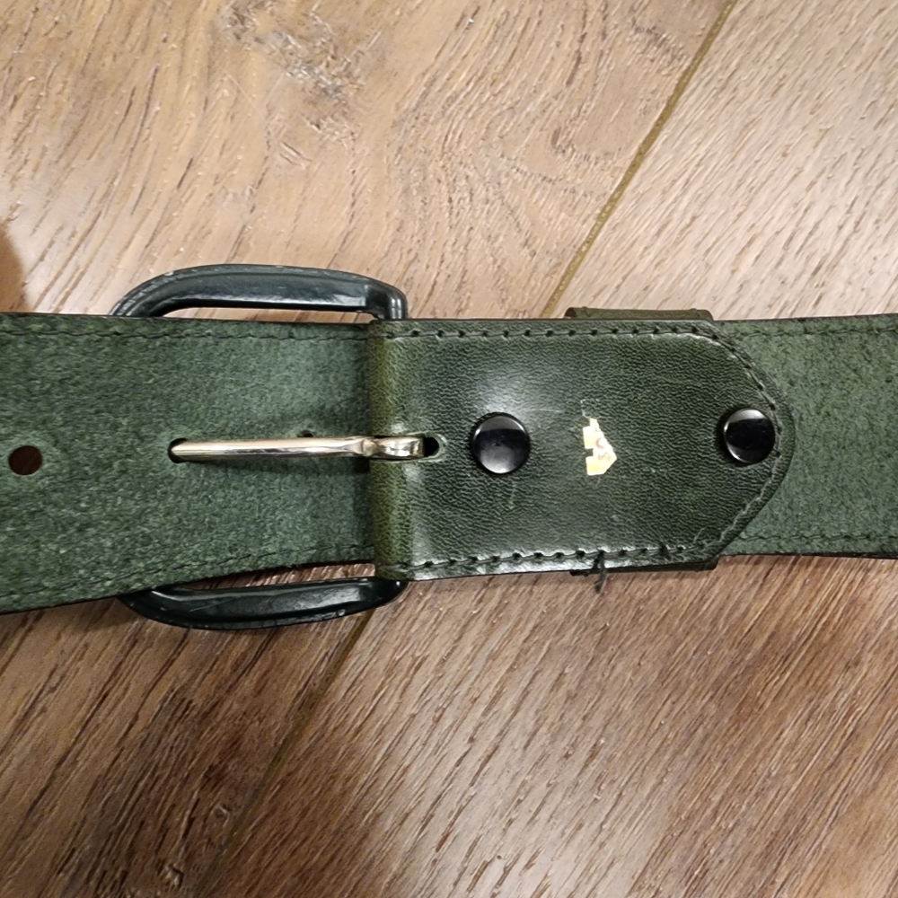 Vintage Forest Green Glazed Aniline Leather Wide Belt Naturally Distressed 30 - Picture 5 of 8